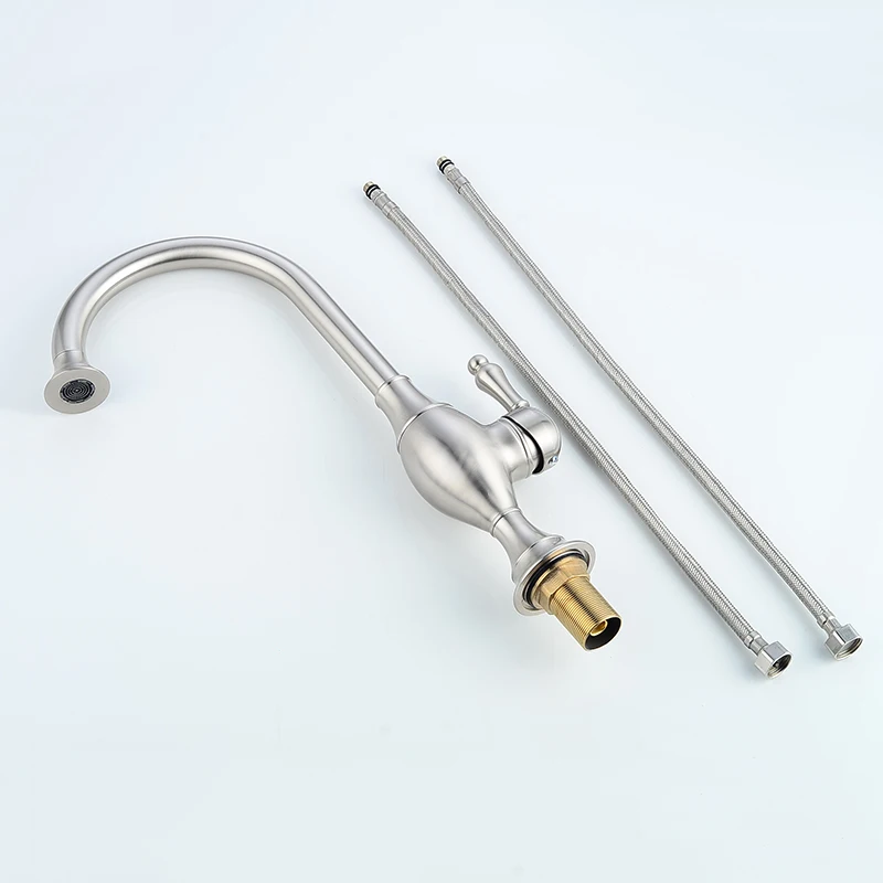 Deck Mounted Kitchen Sink Faucets High Arch 360 Degree Rotating Swivel Cold Hot Mixer Water Tap Single Handle Single Hole Taps