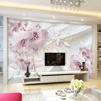 

Luxury Wallpaper 3D Embossed Diamond Flowers Jewelry Mural Wallpaper Living Room TV Sofa Bedroom Background Wall Roll Home Decor