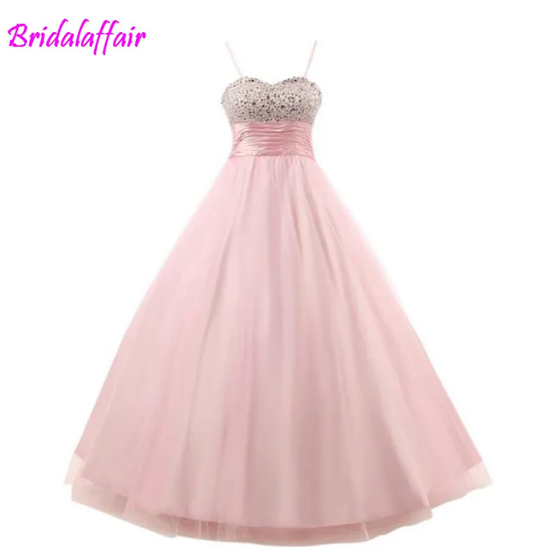 

2019 Luxury Crystal Beaded A-line Tulle Long Ball Gown Prom Dresses Strap Sexy Open Back Party Dresses Vestidos de Novia