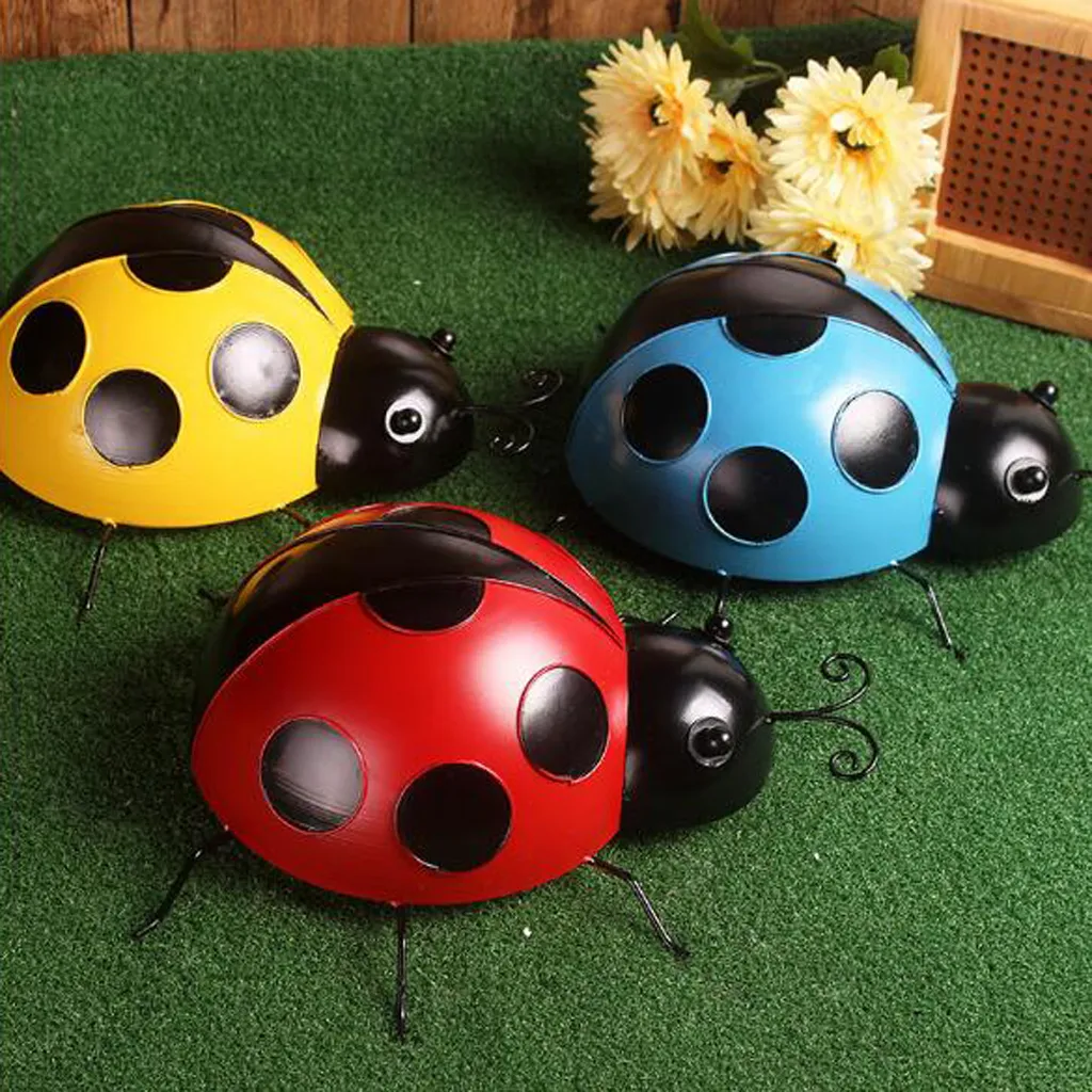 Set of 4 Handcrafted Metal Yellow Ladybird Walls Home Hanging Ornaments 10cm 