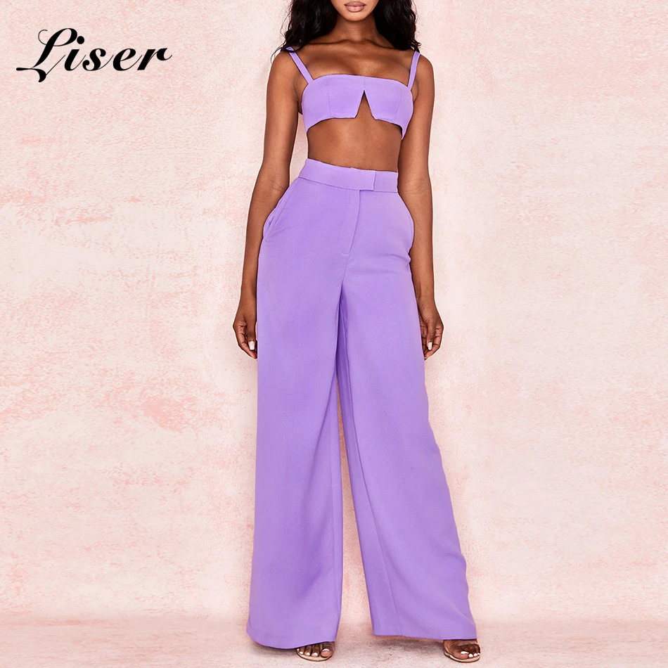 

Liser 2019 New Summer Women Pants Strapless Two Pieces Pants Sexy Bodycon Elegant Club Celebrity Party Lavander Pant Vestidos