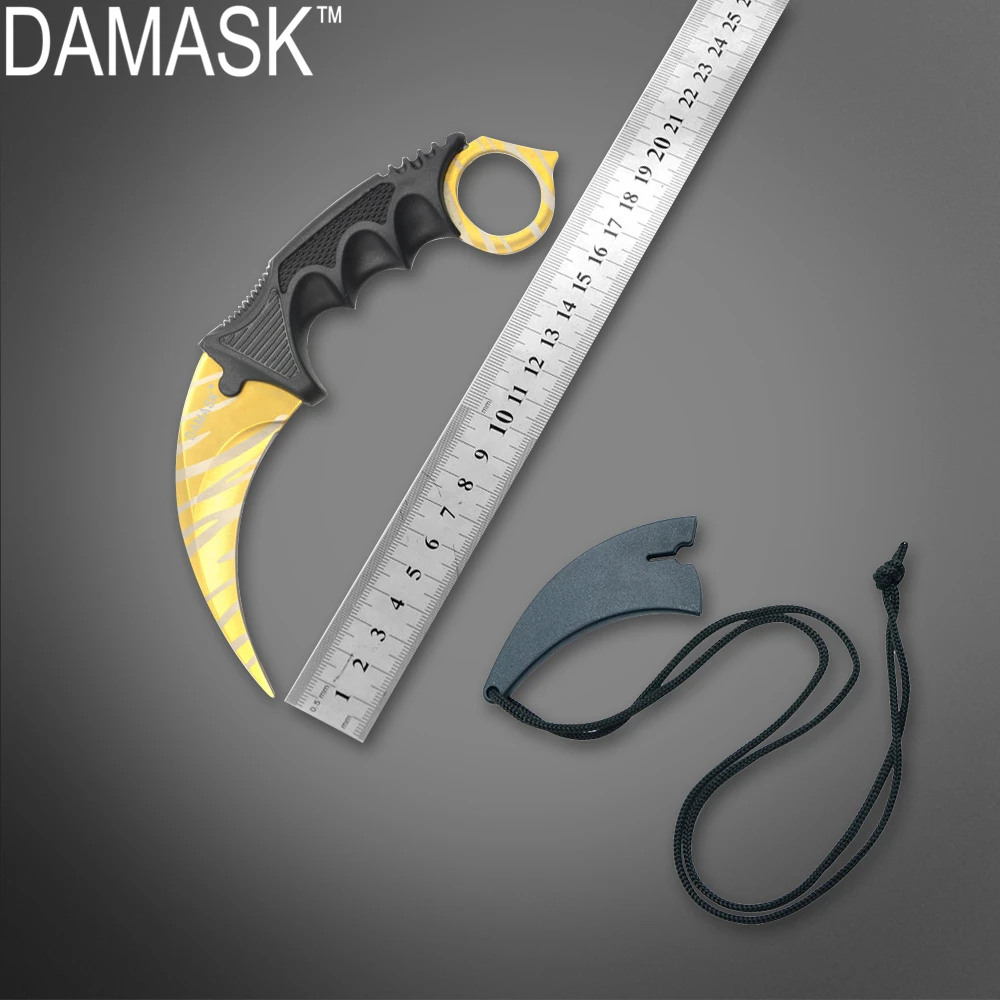 

DAMASK Gold Pattern Karambit Practical Outdoor Rescue Knives Non-slip Utility Razor Defensive Survival Fighting Camping Tools