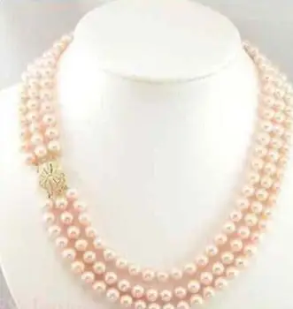 

new 3row 9-10mm south pink pearl necklace 17"-19"