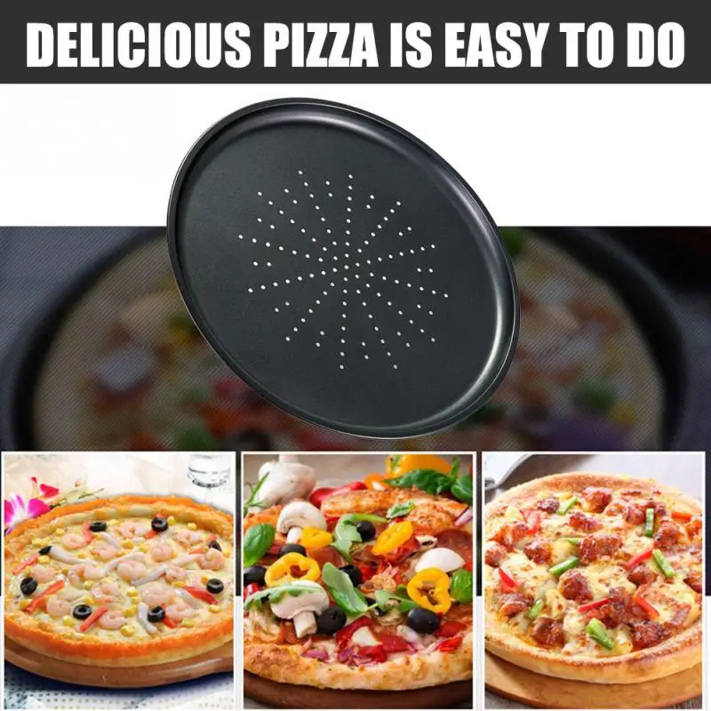 12 Inch Pizza Pan Cake Pan Carbon Steel Non-stick Round Baking plate With Holes Kitchen Bakeware Pizza baking tray Molds tools 12 Inch Pizza Pan Cake Pan Carbon Steel Non-stick Round Baking plate With Holes Kitchen Bakeware Pizza baking tray Molds tools