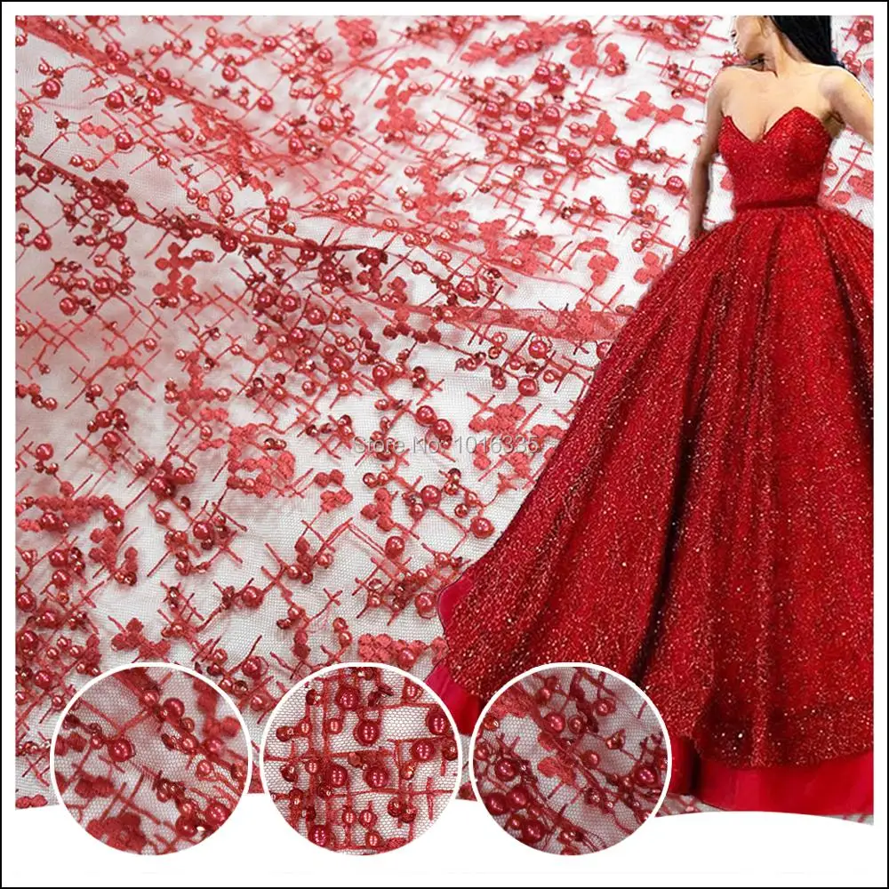 Luxury french tulle beaded lace fabric applique for high quality party dress HY0617Lace