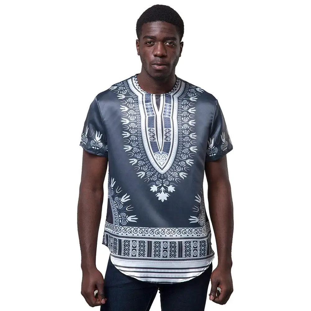 Fadzeco африканская мужская одежда Дашики круглый воротник Мужская рубашка Базен Riche этнический принт свободный стиль летняя рубашка Топ Африканский для мужчин - Цвет: Black