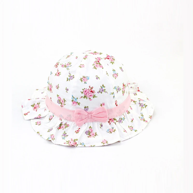 Flower Bow Baby Girls Hat Ruffles Floral Hat For Girls Cotton Lace Up Baby Fisher Hat Fashion Purple Pink Sun Caps Spring Summer (11)