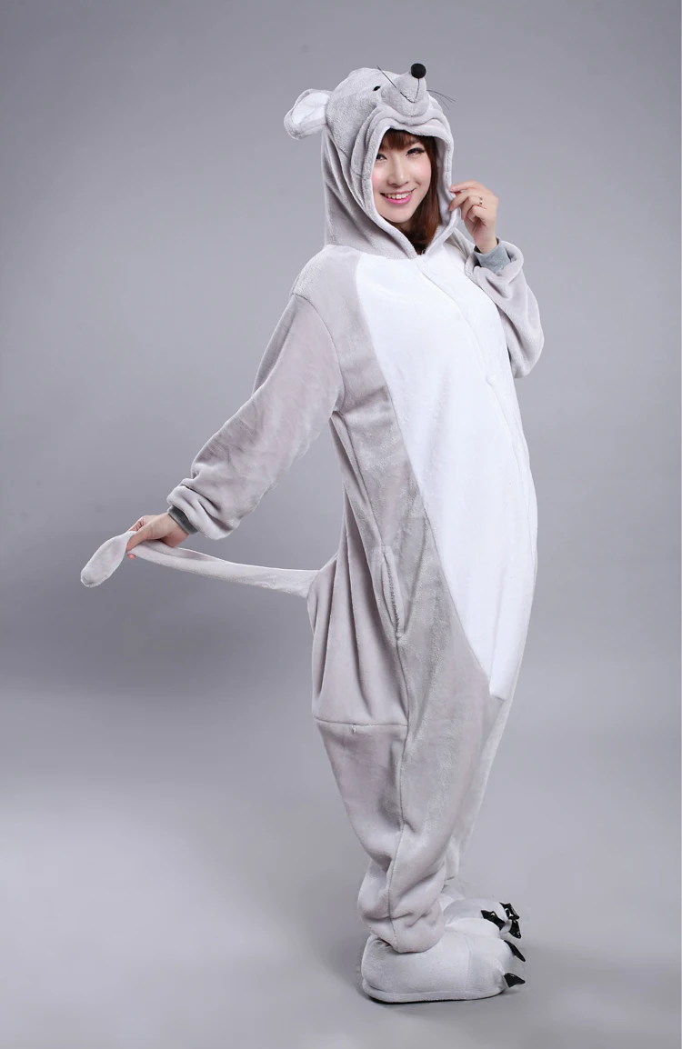 Кигуруми фланелевая мышь из зодиака Onesie единорог пижамы Ститч для взрослых серая мышь Косплей Костюм животных пижамы для женщин и мужчин