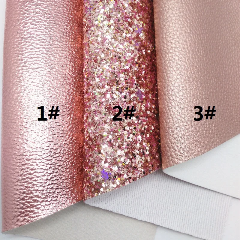 ROSE GOLD Glitter Fabric, Litchi Faux Leather Fabric, Synthetic Leather For Bows A4 8"x11" Twinkling Ming XM147 - Цвет: 1 set