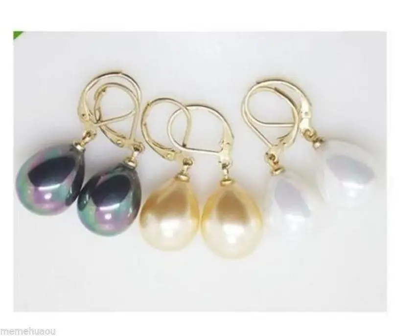 

FREE SHIPPING Beautiful 3 Color 12X14mm shell Pearl TearDrop Lever back Earring