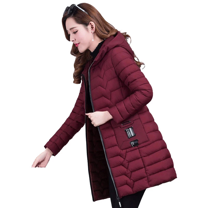 

New 2018 Autumn Winter Warm Jacket Women Thick Parkas Hooded Long Cotton Coat Jacket Outwear LJ0518