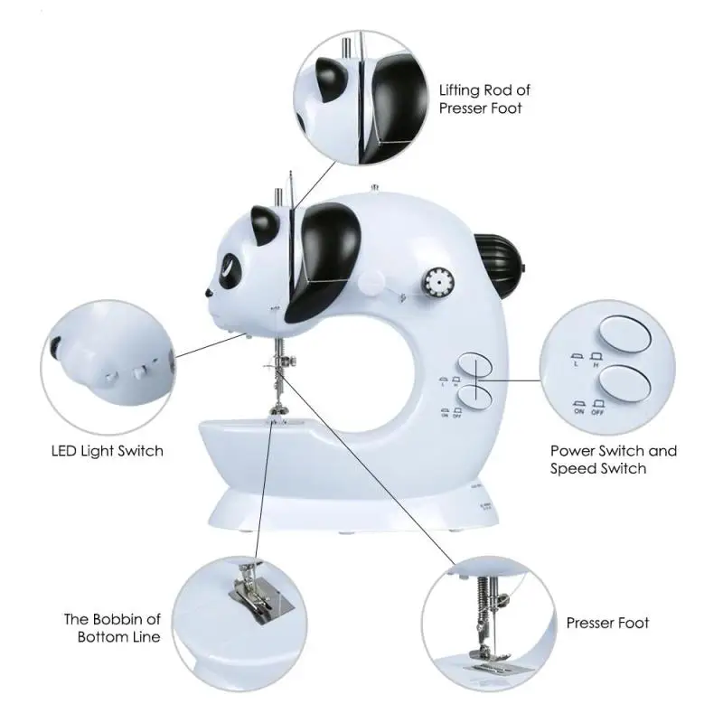 Мини электрические панды Швейные машины для дома ручная машина для шитья 110/220 В регулировка скорости с легкой ручная швейная машинка