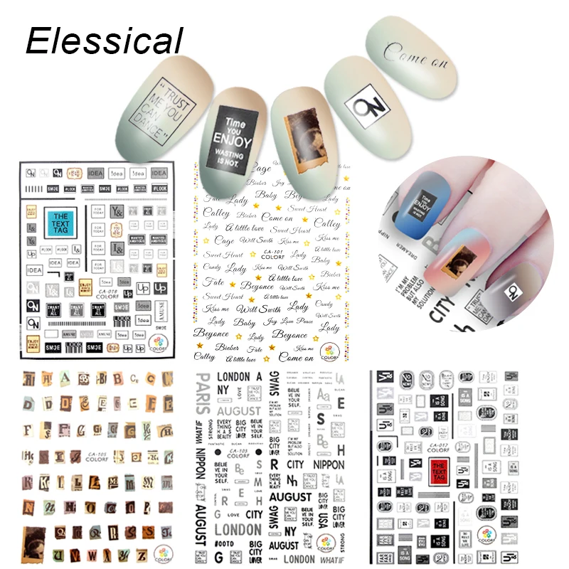

ELESSICAL Fashion 1pcs Alphabet Pattern Design Stickers For Nails Glue Manicure Tools Tattoo Nail Art Decorations Nail Decals