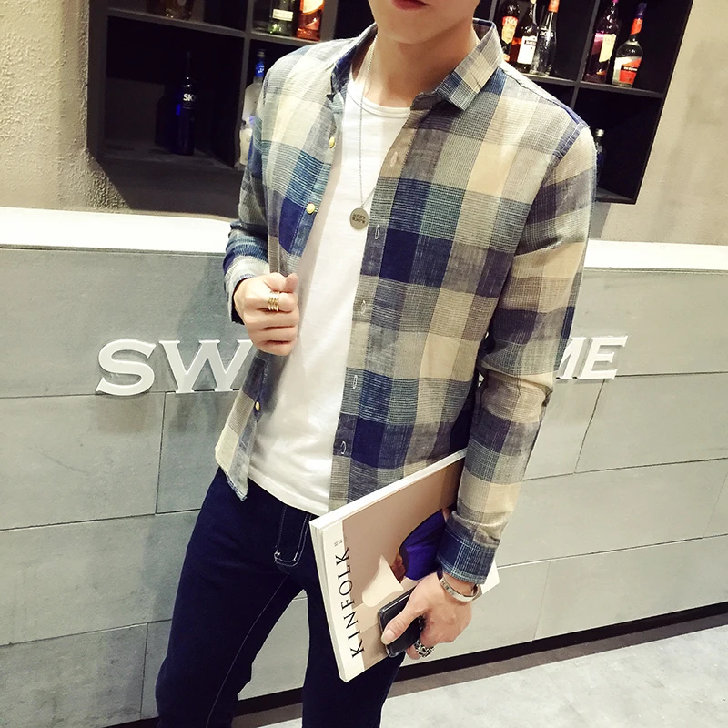 

Retro Plaid Shirts Men Casual Shirt Long Sleeve Fashion Slim Fit Camisa Masculina Mens Shirts Streetwear Blouse Homme Plus Size