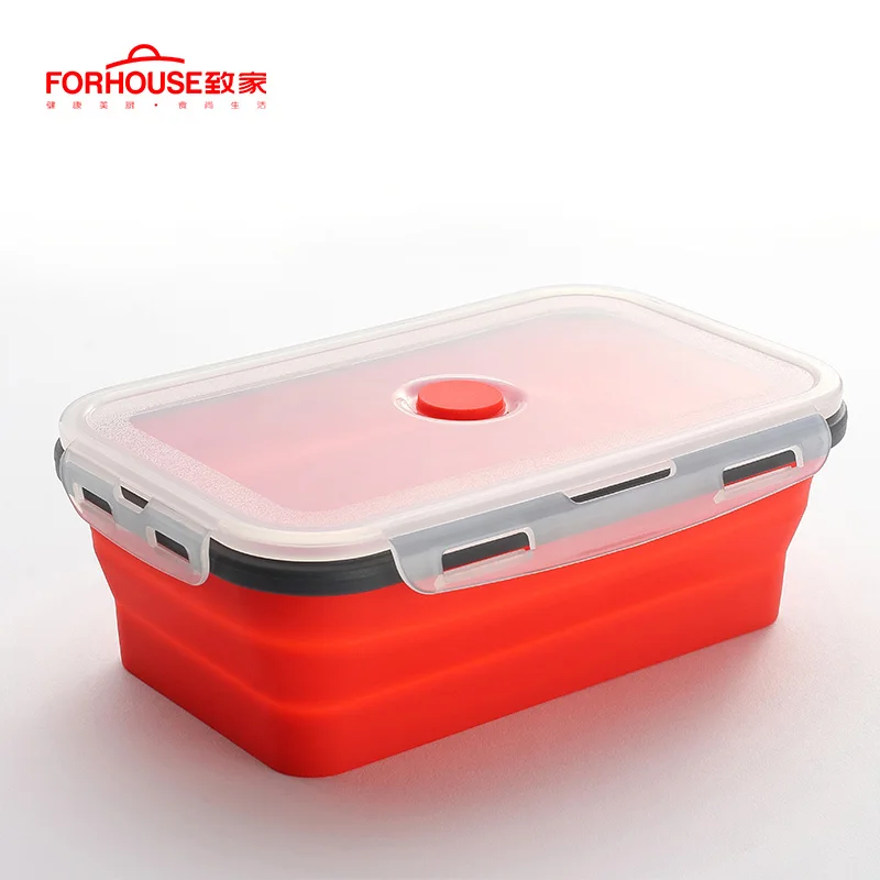 Силиконовый складной Ланч-бокс, контейнер для хранения еды, Bento BPA Free, Microwavable, портативный, для пикника, кемпинга, прямоугольная, открытая коробка - Цвет: red lunch box