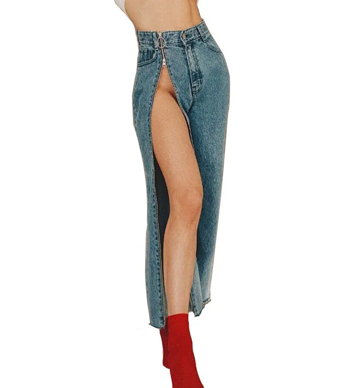CWLSP, сексуальные винтажные джинсы на молнии, с разрезом, с высокой талией, широкие штаны, джинсовые комбинезоны для женщин,, брюки, рваные джинсы, femme QL3837