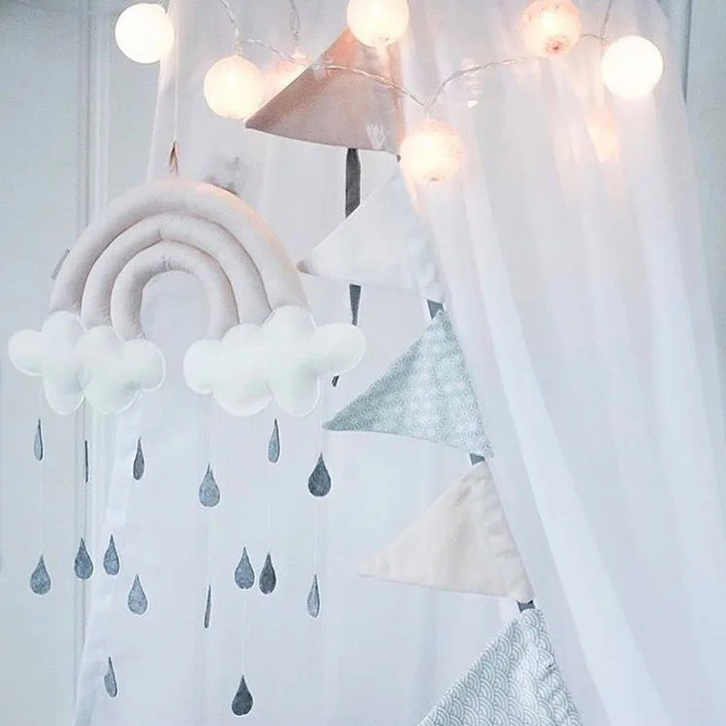 Детский интерьер для комнаты девушки декорации интерьера оригинальность трехмерные мерцающие облака капли дождя Ткань Подвеска у кровати многоцветный