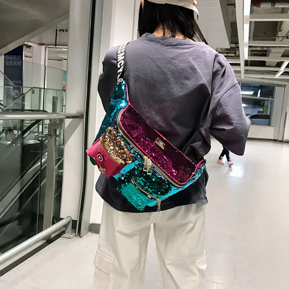 Женские дизайнерские Стиль сумка через плечо Дамы блестками из искусственной кожи сумка дорожная сумка