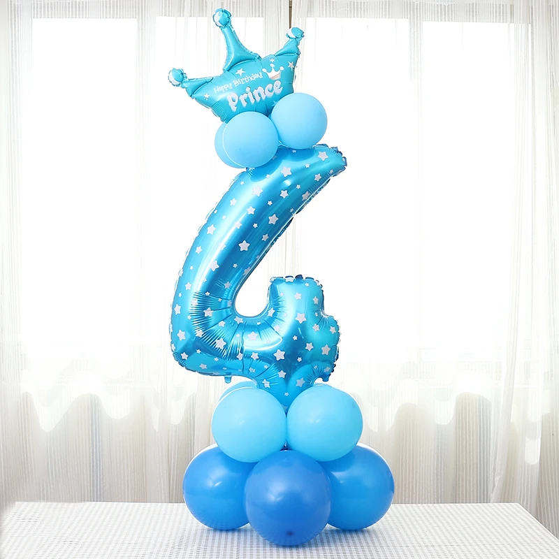 1 комплект воздушные шары в форме цифр номер фольги Воздушные шары день рождения, свадьба, Рождество фестиваль вечерние Декор поставки воздушный шар с короной - Цвет: Blue 4