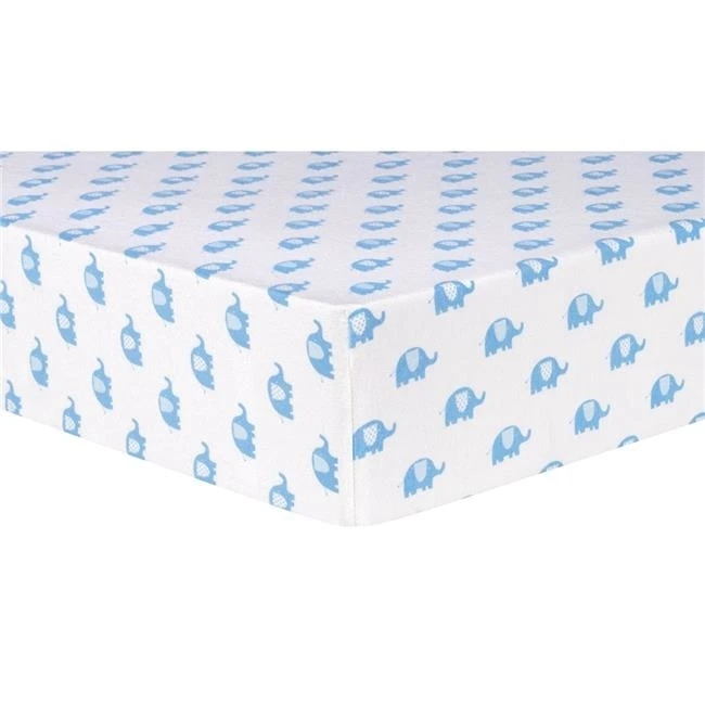 Trend Lab 102742 Blue Elephants Deluxe Flannel Fitted Crib Sheet Blue & White<BR>