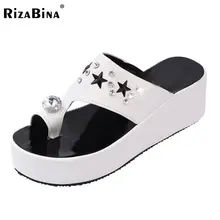 RizaBina ladies flats sandals brand designer flip flops women female slippers leisure sweet shoes with flower