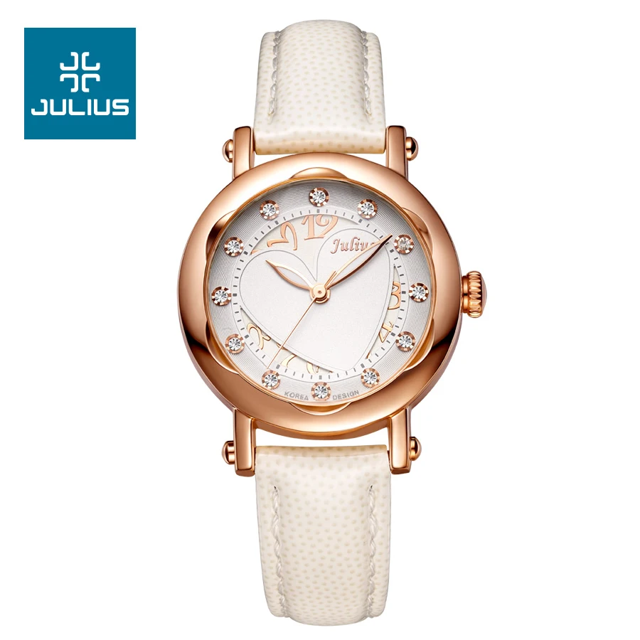 Julius New Lady Woman Wrist Watch Quartz Hours Best Fashion Dress Korea Bracelet Leather Hollow Heart