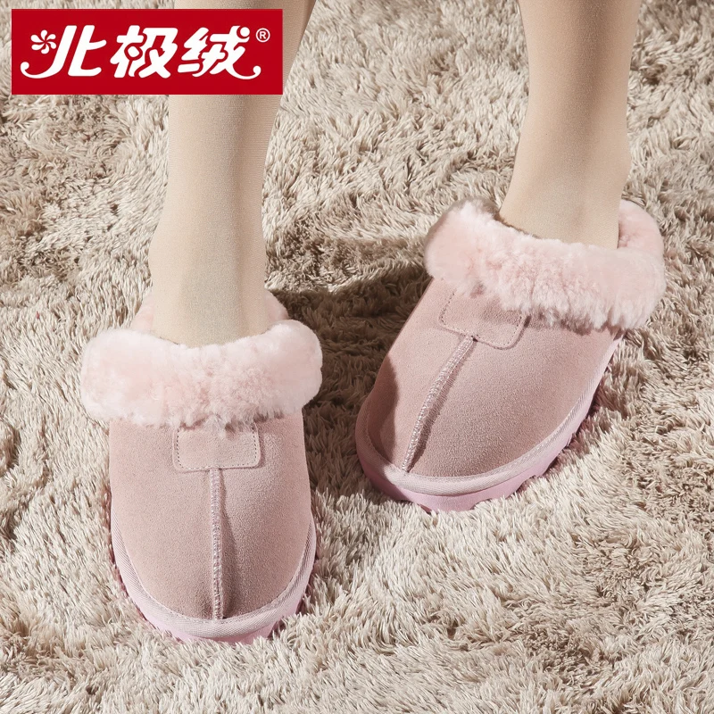 Wool winter slippers fur one piece lovers at home thermal women's shoes | Обувь
