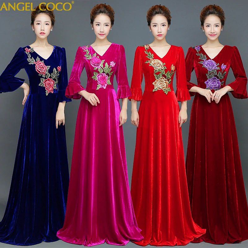 Fluwelen 2019 Moeder Van De Bruid Jurken A Line 3/4 Mouwen Plus Size Lange Elegante Bruidegom Moeder Jurken Wedding Godmother gown Fluwelen 2019 Moeder Van De Bruid Jurken A Line 3/4 Mouwen Plus Size Lange Elegante Bruidegom Moeder Jurken Wedding Godmother gown