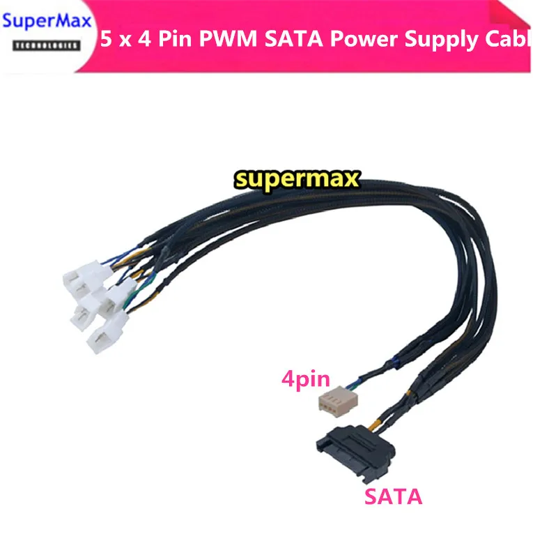 5 x 4 Pin PWM SATA Power Supply Cable Connector 45cm Computer Case Fan