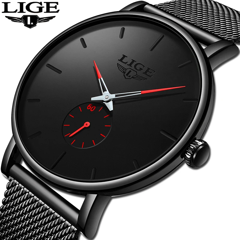 LIGE New Business Fashion Classic Ultra thin Date Clock Quartz Stainless Steel Watches Mens Casual Sport Watch Relogio Masculino