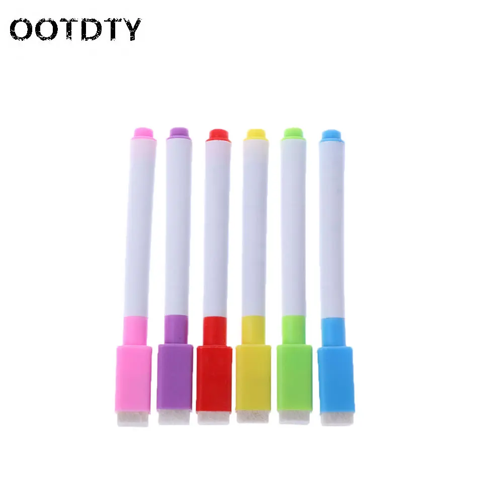 

6Pcs/Set Brand New Magnetic Whiteboard Pen Erasable Dry White Board Markers Magnet Built In Eraser Office School Supplies