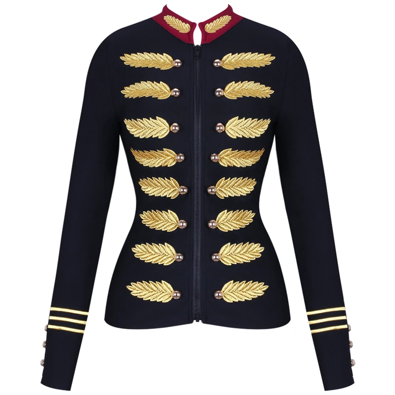

Ocstrade Black Stand Collar Long Sleeve Mini Metal Studded Fashion Bandage Jacket PM0501-Black