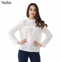 Vadim, милый, Женский Открытые Рубашки с рюшами прозрачные длинные рукава плиссированная блузка женские весенние милые белые топы blusas LT2780