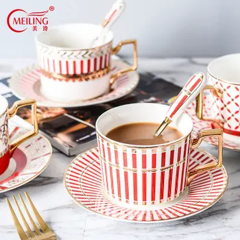 

Creative British Tea Coffee Cup With Saucer Spoon Kitchen Dining Table Restaurant Office Drink Ware Decorative Home Wedding Gift