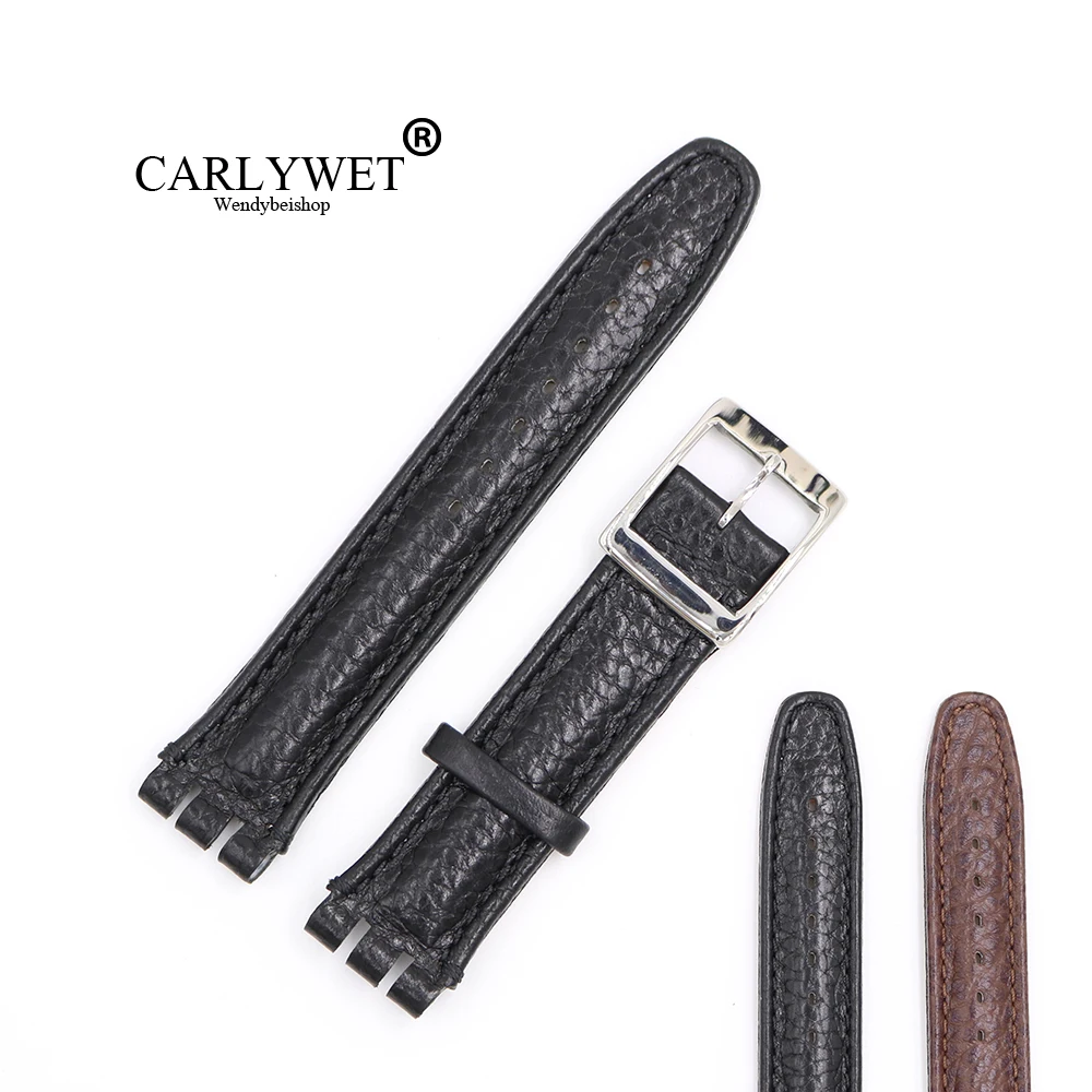 CARLYWET 19 мм Оптовая Продажа чёрный; коричневый высокое качество из натуральной кожи ручной работы Замена зерна наручные часы ремешок Ремешок