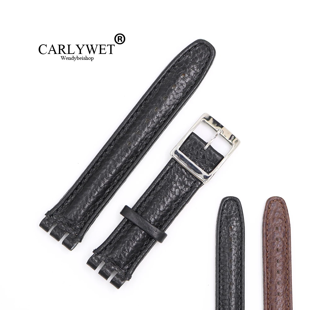 

CARLYWET 19mm Wholesale Black Brown High Quality Real Leather Handmade Replacement Grain Wrist Watch Band Strap For Swatch