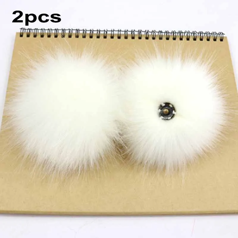 2Pcs Fluffy Faux Fur 10cm Pom Ball W/ Press Button DIY Crafts Baby Girl Pompoms Beanie Hats Clothes Accessories Press Stud Ball