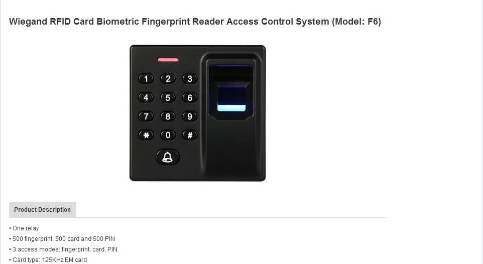 F6 Бесплатная доставка Wiegand RFID карты биометрический считыватель отпечатков пальцев Система контроля доступа 500 отпечатков пальцев, 500 карты