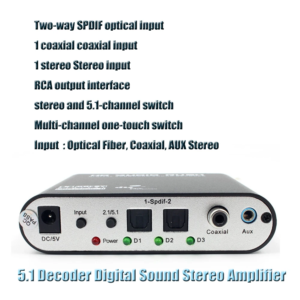 3,5 мм AUX оптический SPDIF коаксиальный цифро-аналоговый 6 RCA HD аудио Раш 5,1 декодер AC3 DTS Dolby объемный преобразователь звука