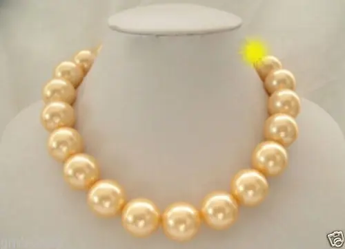 

Huge 18mm Yellow South Sea Shell Pearl Round Necklace 18"AAA++^^^@^Noble style Natural Fine jewe FREE SHIPPING