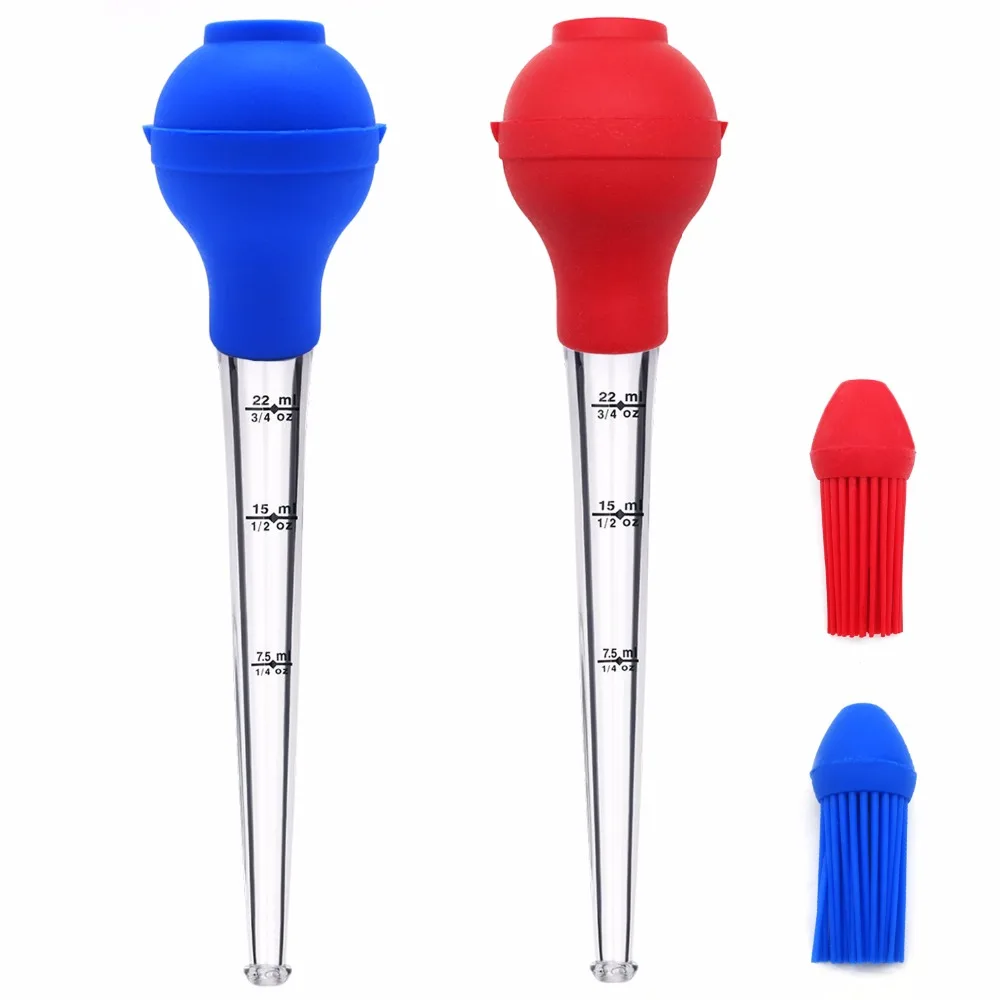 2 Pcs New Silicone Chicken Turkey Baster Meat Syringe Marinade Injector