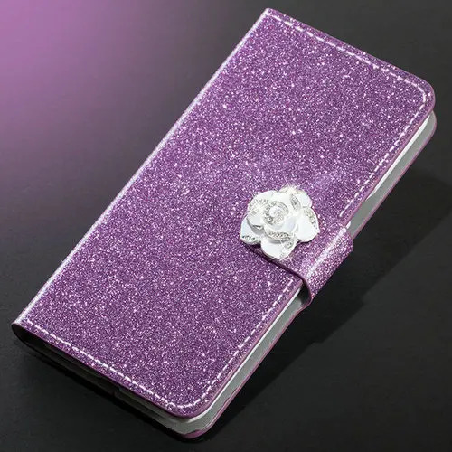 Роскошный блестящий кожаный чехол со стразами для Meizu M5 Note M5S, чехол-книжка для Meizu M5 Note M5S - Цвет: purple With camellia