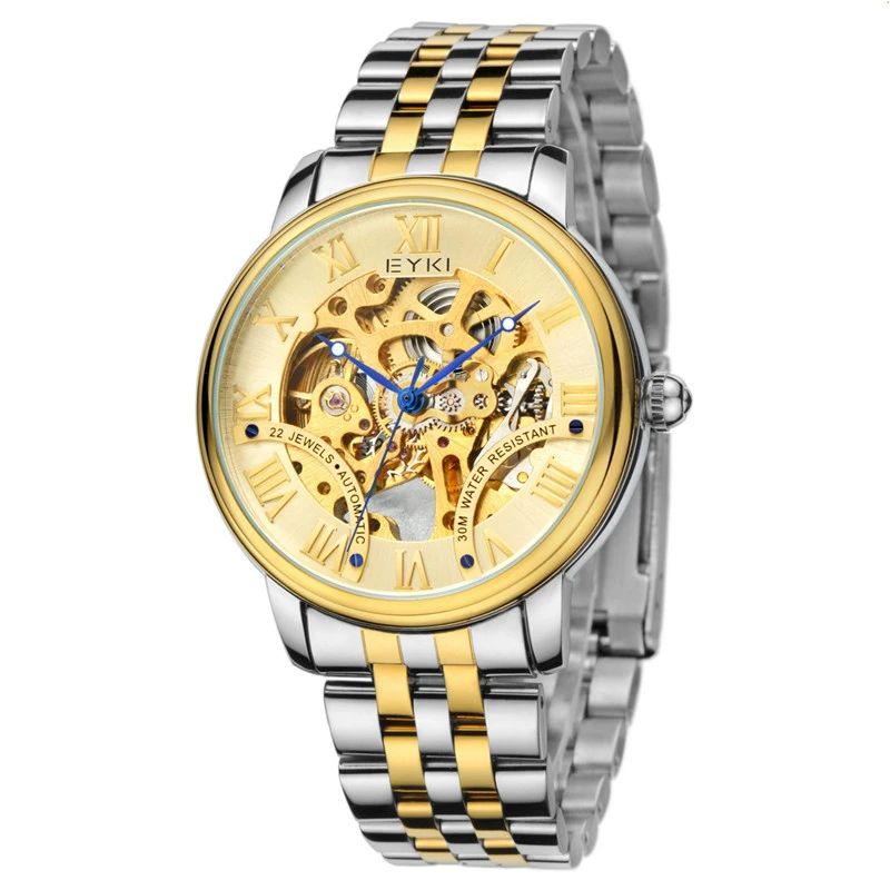 

EYKI Business Mechanical Watches Mens 2018 Luxury Waterproof Gold Steel Wristwatch Roman Numeral relogio masculino automatic