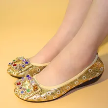 Туфли на плоской подошве в африканском стиле, с блестящей аппликацией, большие размеры 44 и 45, женская обувь удобная обувь на плоской подошве женская обувь на низком каблуке