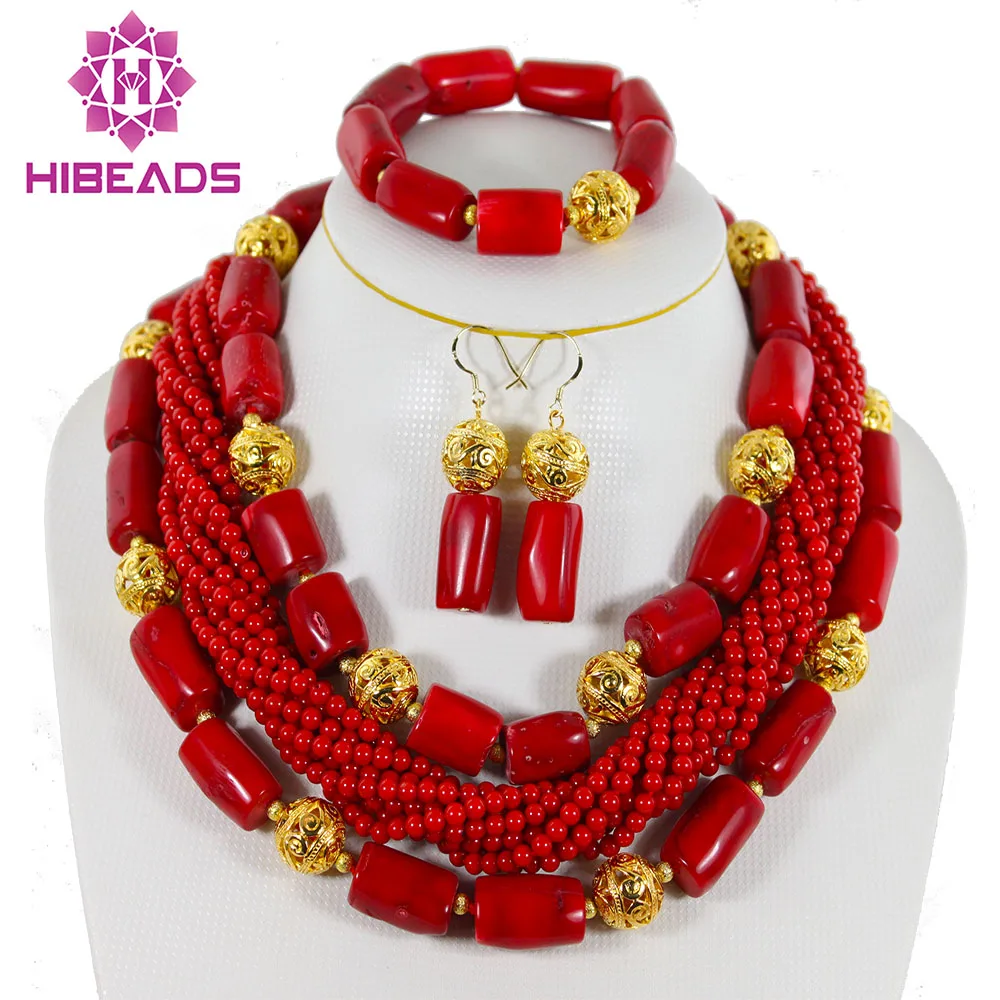 Nigerian Wedding Beads Jewelry Set African Red Coral Beads Jewelry Set