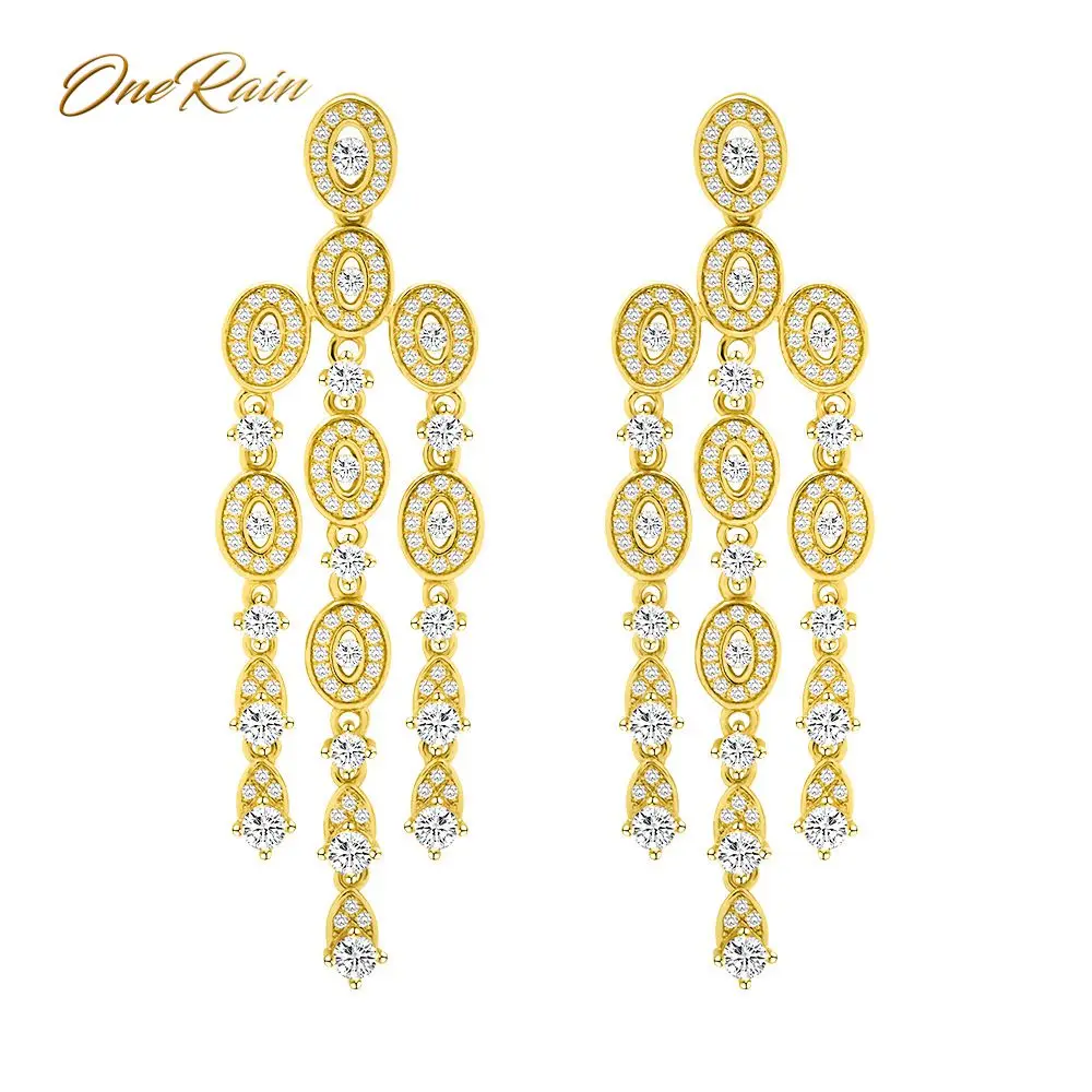 

OneRain Luxury 925 Sterling Silver Natural Zircons Long Drop Dangle Geometric Diamond Earrings Party Jewelry For Women Wholesale
