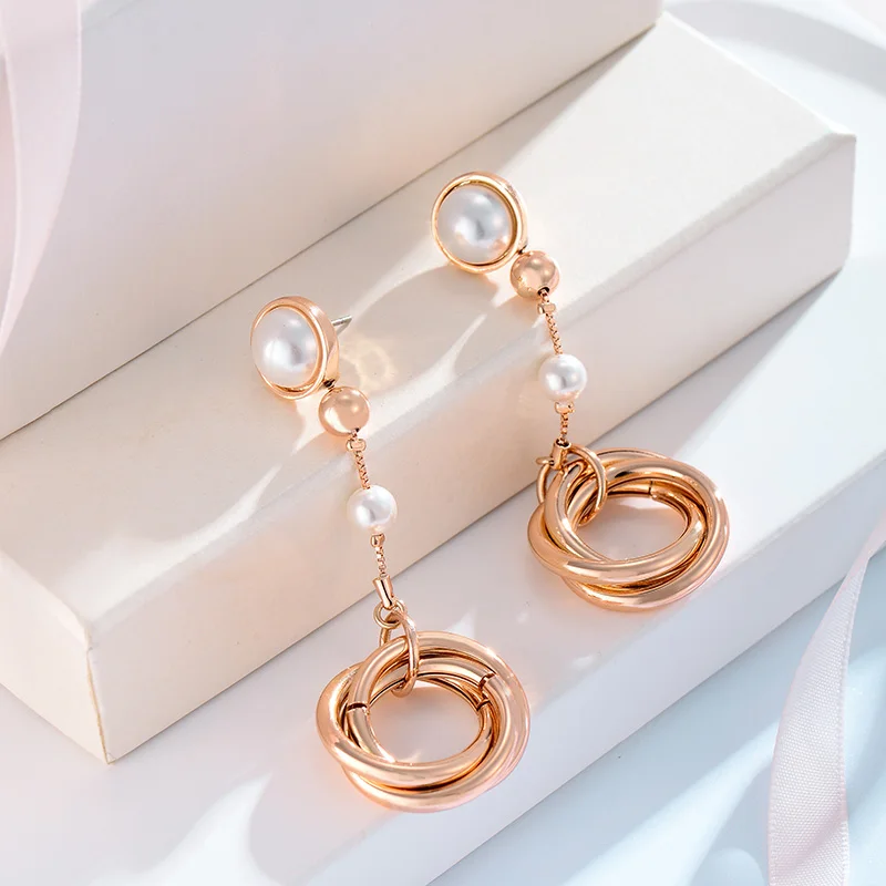 Viennois Gold Color Round Circle Dangle Earrings For women Simulated Pearl Elegant Earrings Fashion Jewelry