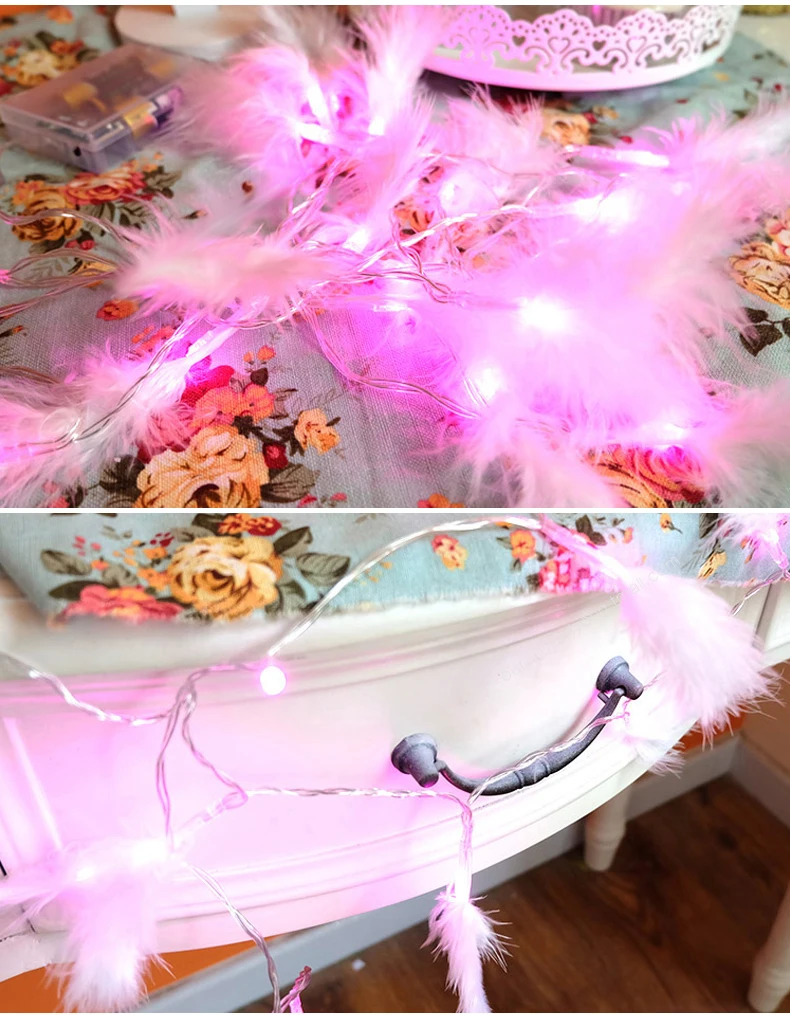 10 светодио дный светодиодных сказочных розовых перьев на батарейках гирлянды 1 м светодио дный светодиодные украшения для рождественской