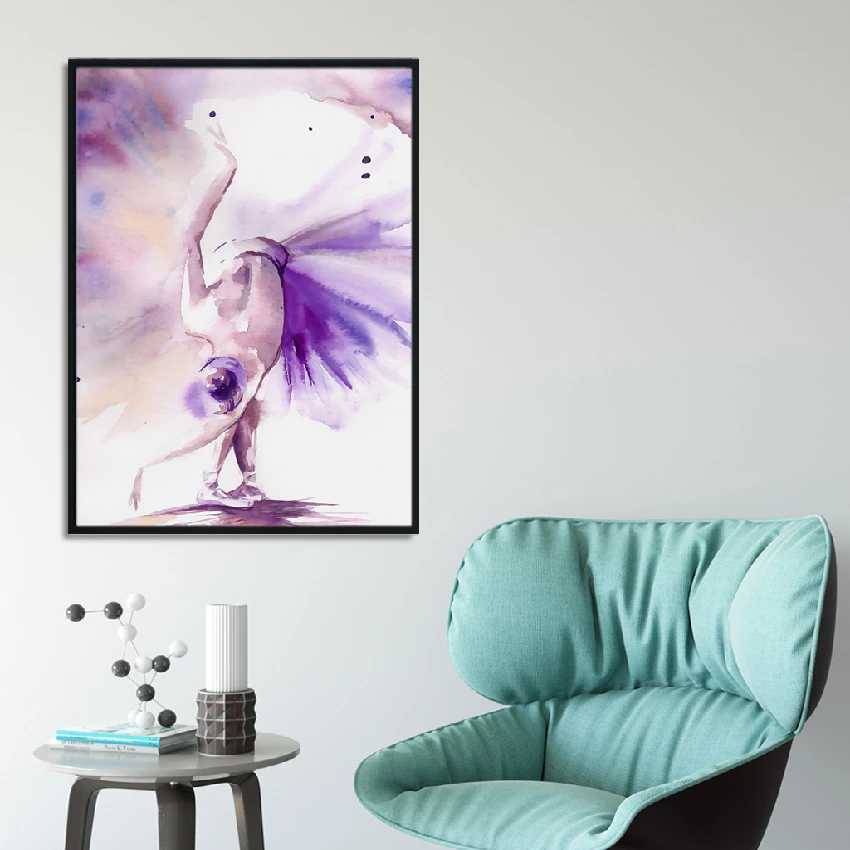 Абстрактная фиолетовая девочка танец балет игра живопись на холсте плакат и печать Настенная картина для декора гостиной без рамки