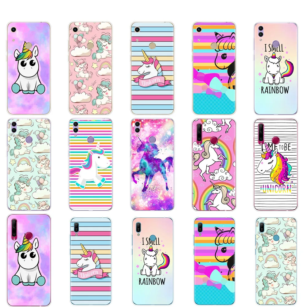 

Case For Huawei Honor 8A PRO 8C 8X 10 i play case back cover for huawei Y5 Y6 Y7 Y9 2019 pro Prime cute Rainbow Unicorn